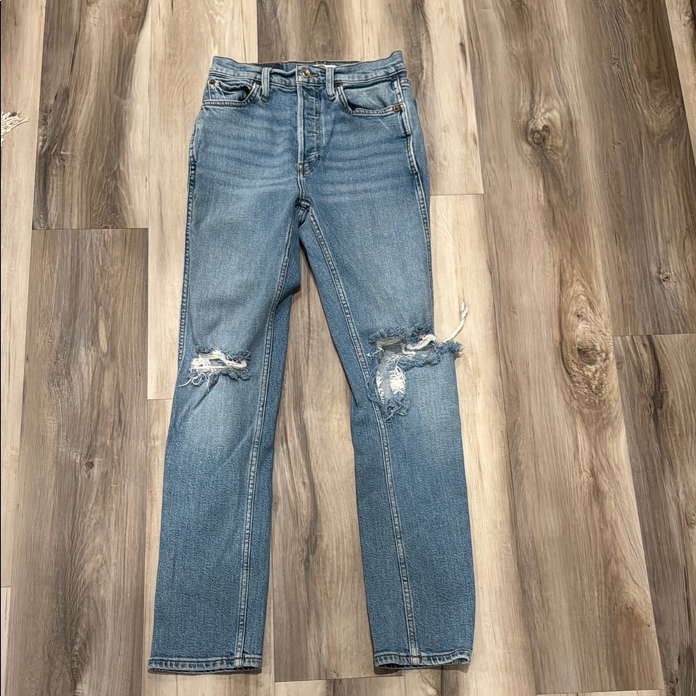 Re/Done Blue Straight Leg Distressed Jeans